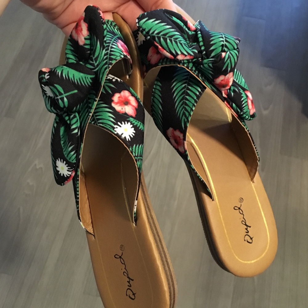 🌴Last Pair🌴Tropical Bow Slip On Sandals/Mules - Picture 2 of 8